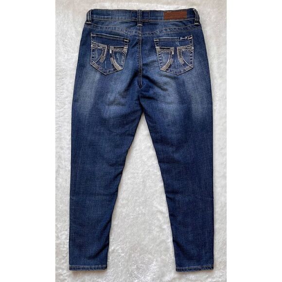 Seven7 Skinny Easy Fit Jeans with Embellished Embroidered Back Pockets, Size 6 - Picture 9 of 13